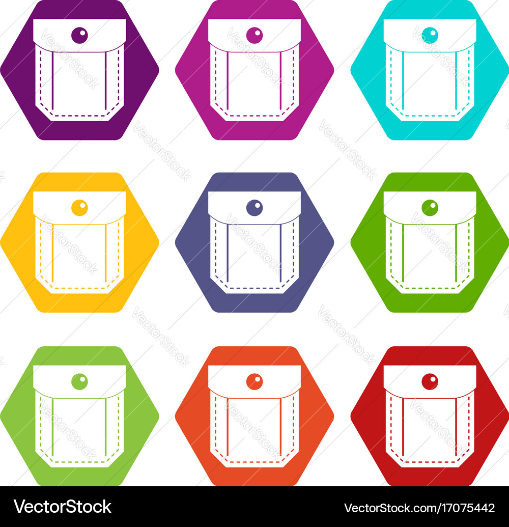 Pocket with valve and button icon set color vector image