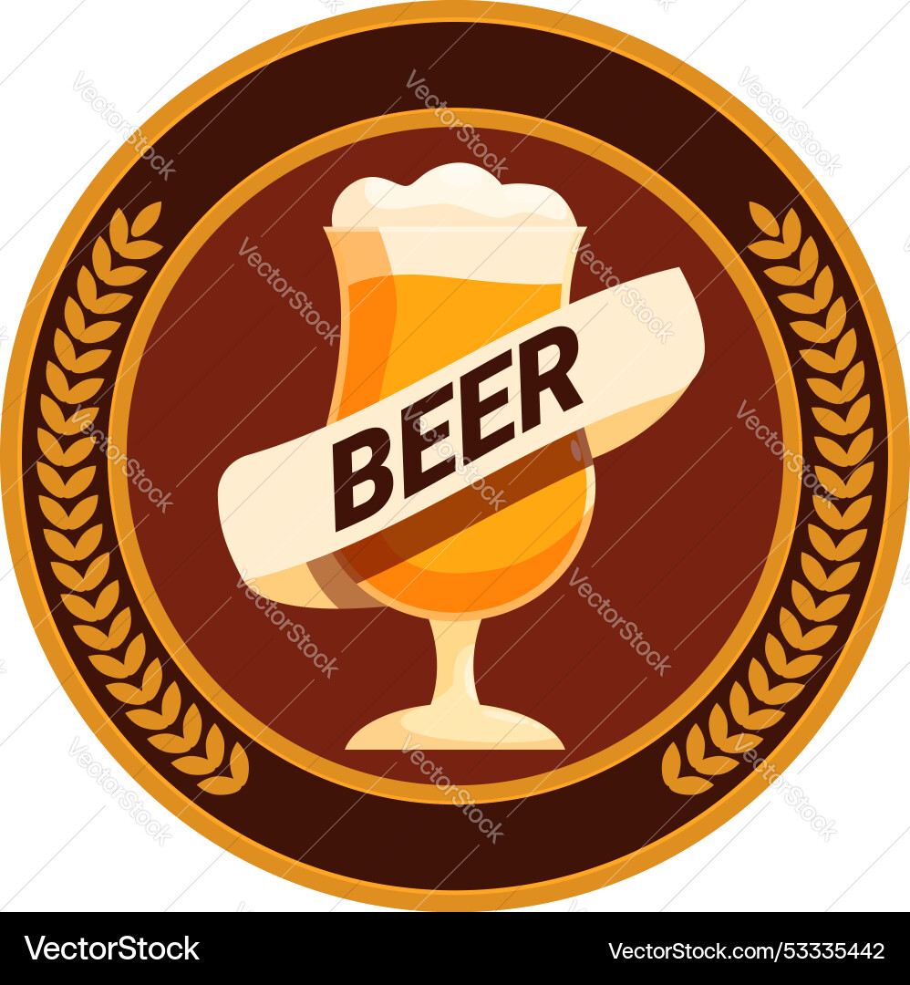 Round beer label with ribbon and wheat banner Round beer label with ribbon and wheat banner vector image