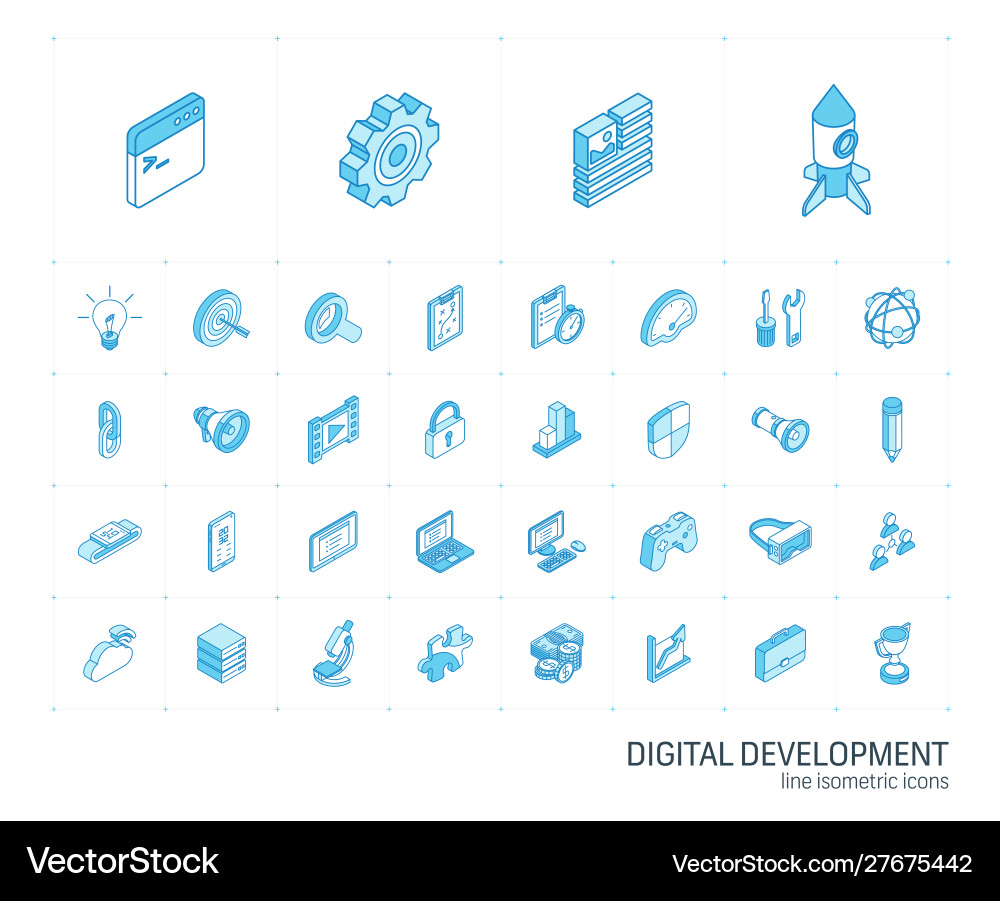 Web and app development isometric line icons 3d Web and app development isometric line icons 3d vector image
