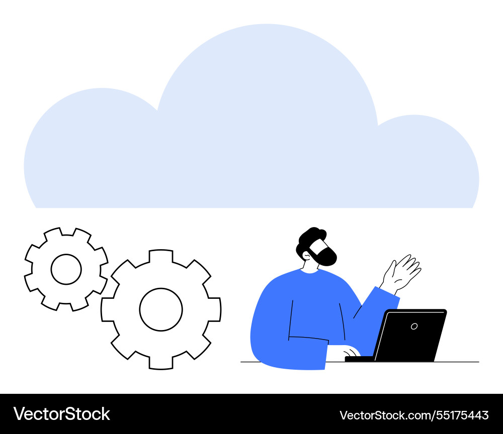Cloud computing concept with man using laptop Cloud computing concept with man using laptop vector image
