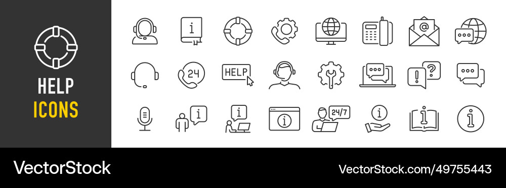Help web icons in line style assistant support Vector Image