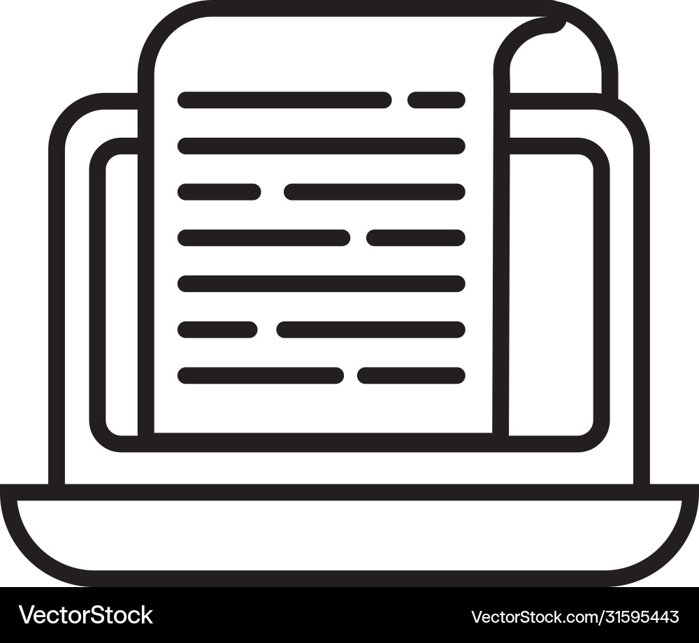 Laptop computer with document line style Vector Image