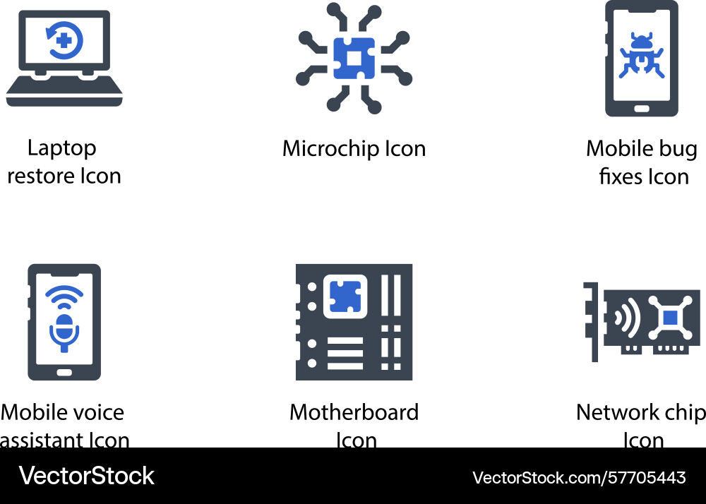 Laptop restore microchip mobile bug fixes voice Vector Image