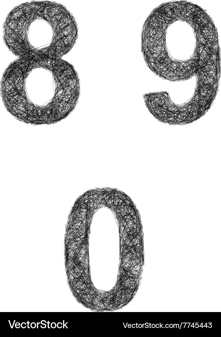 Line art font set - numbers 8 9 0 Vector Image