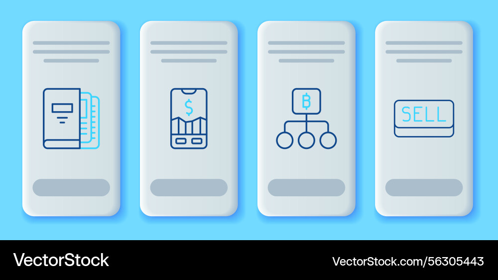 Set line mobile stock trading blockchain Set line mobile stock trading blockchain vector image