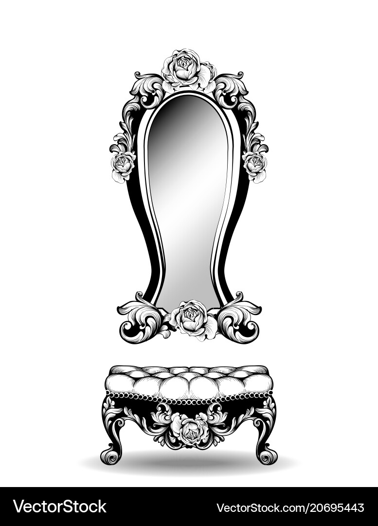 Stylish console table and mirror frame with rose Vector Image