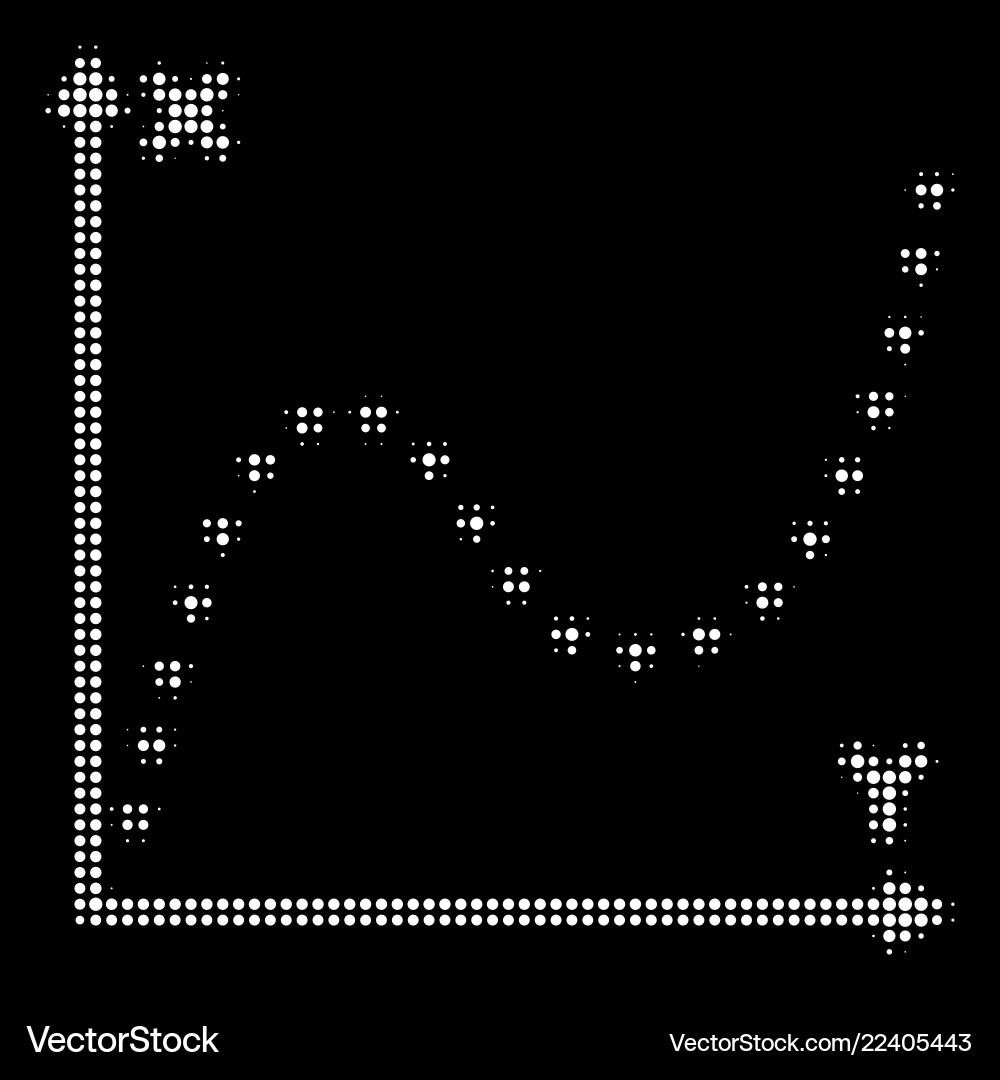 White halftone dotted function graph icon Vector Image
