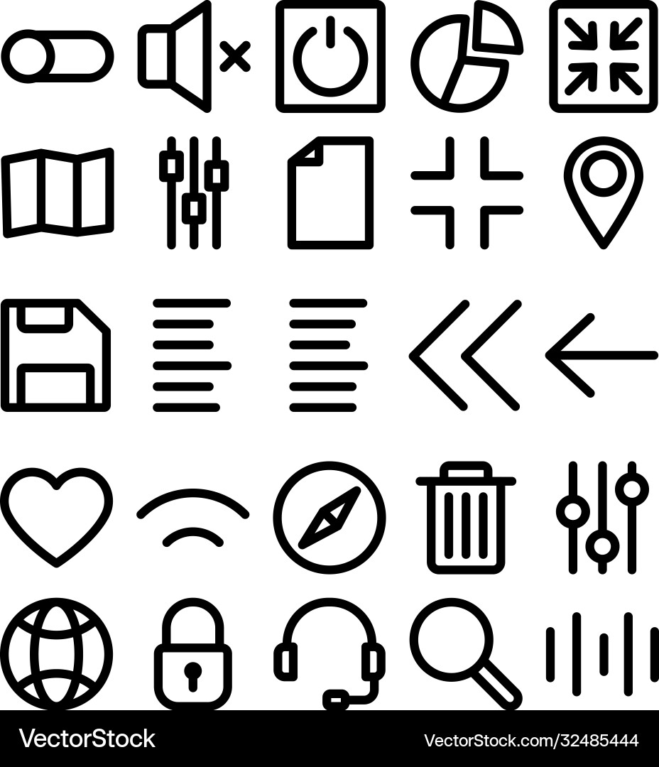 App user interface bold outline icons set Vector Image