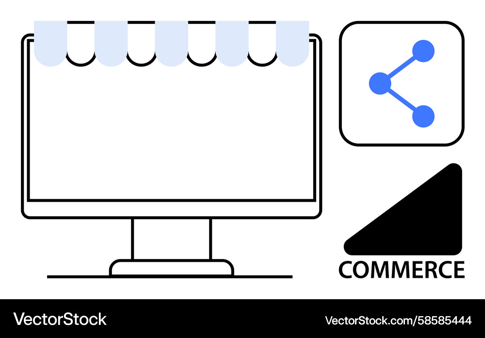 Digital storefront on desktop monitor with sharing Vector Image