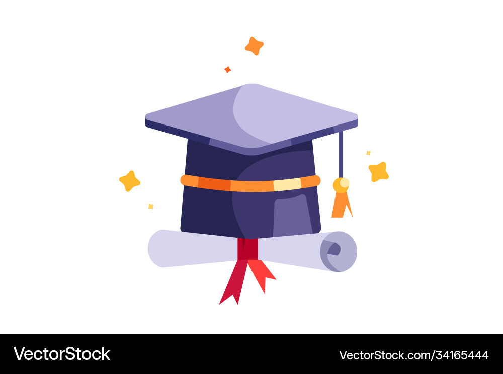 Graduation cap icon with scroll in flat style Graduation cap icon with scroll in flat style vector image