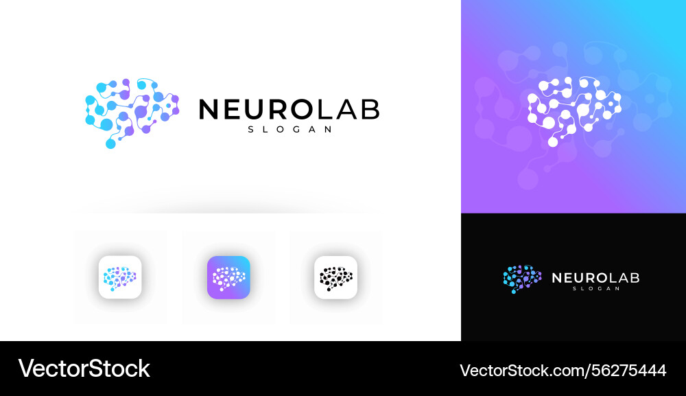 Modern neural brain logo design with gradient vector image