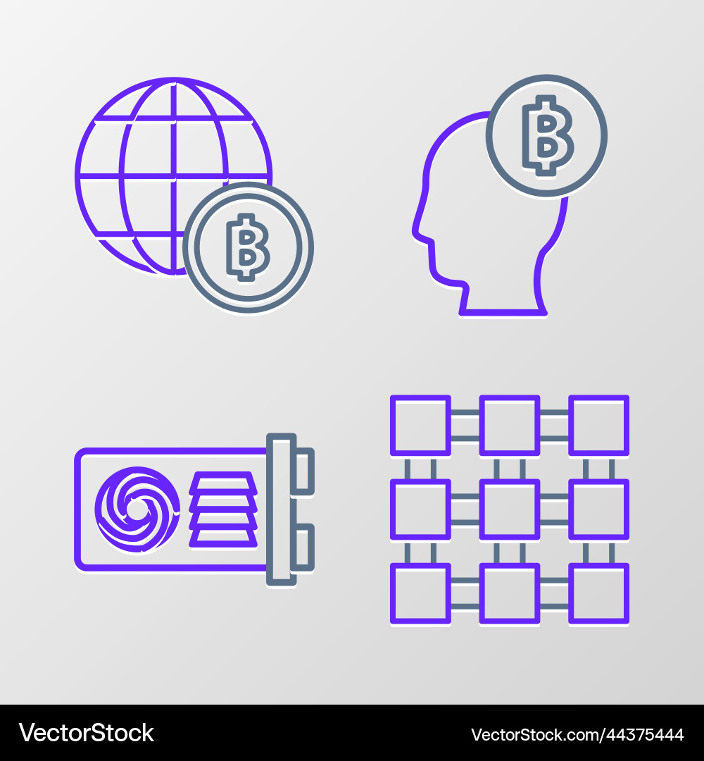 Set line blockchain technology mining farm Vector Image