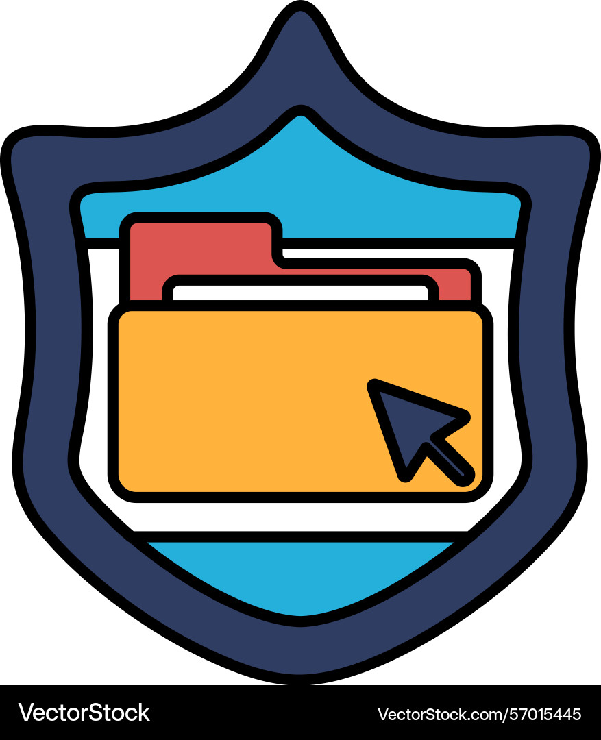 A shield with yellow folder on it and mouse A shield with yellow folder on it and mouse vector image
