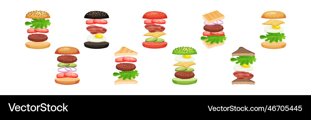 Burger with floating layer ingredients as fast Vector Image