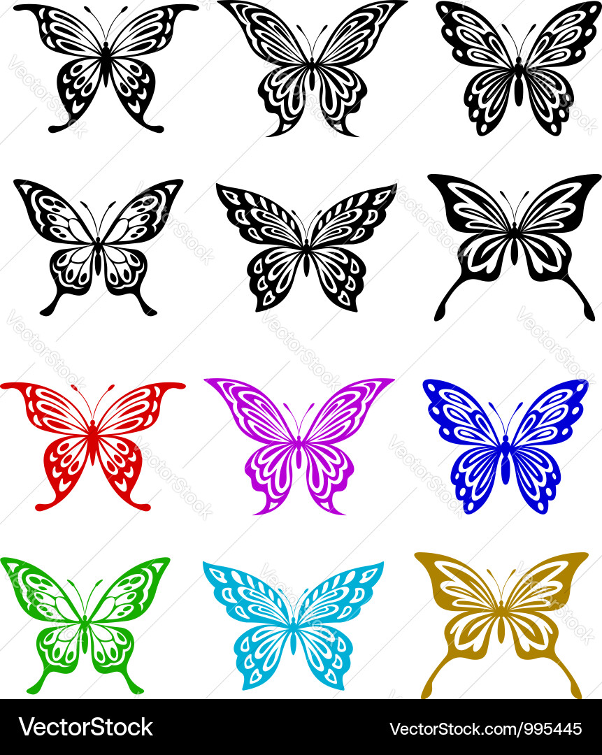 Colorful Butterfly Set Vector Image