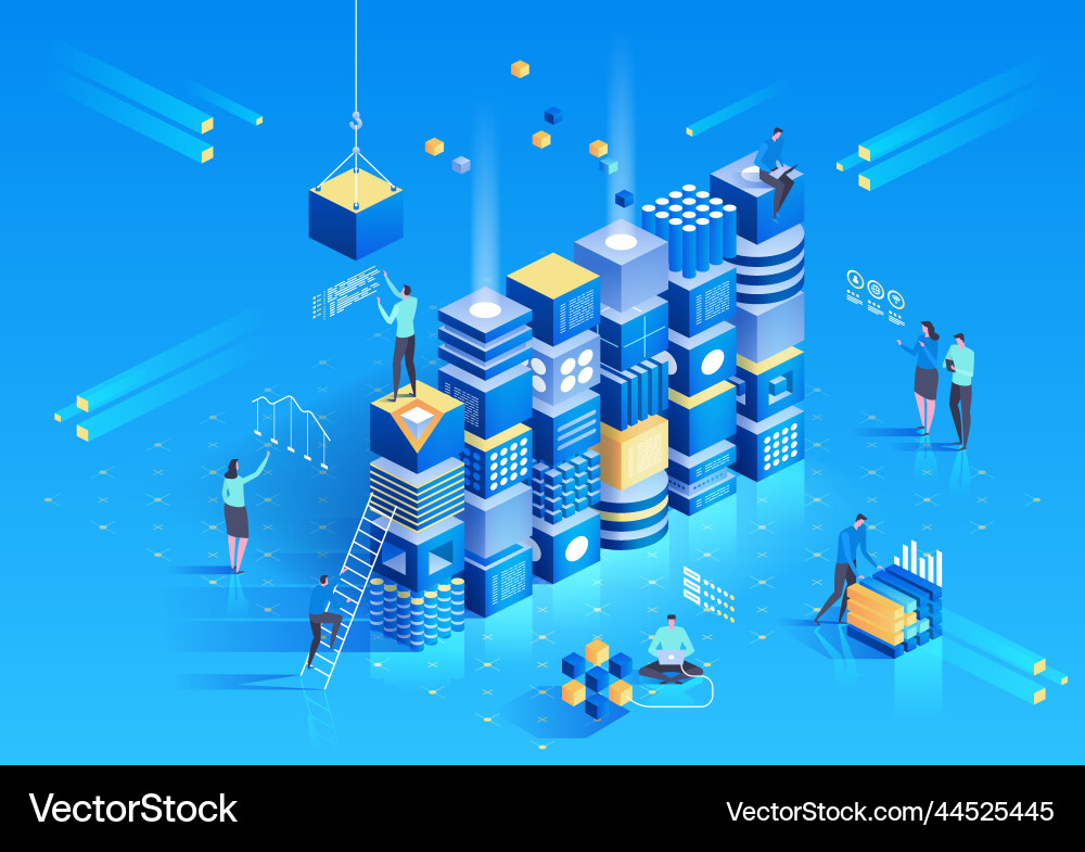 Cryptocurrency and blockchain isometric Vector Image