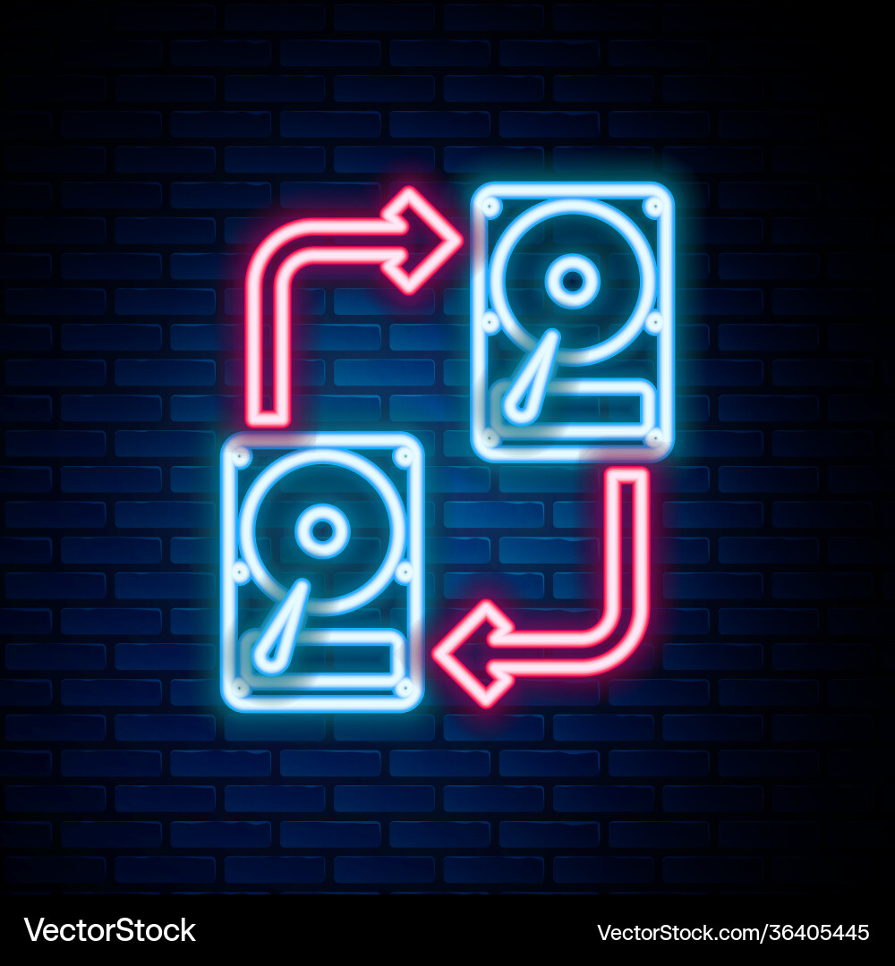 Glowing neon line a fixed data storage device hard Glowing neon line a fixed data storage device hard Vector Image