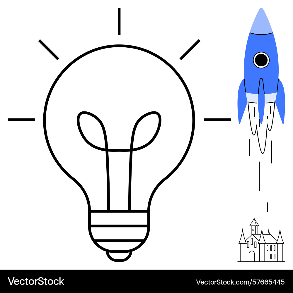Lightbulb and rocket launch representing Lightbulb and rocket launch representing vector image