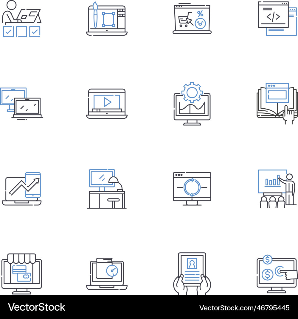 Microcomputer line icons collection processor Microcomputer line icons collection processor Vector Image