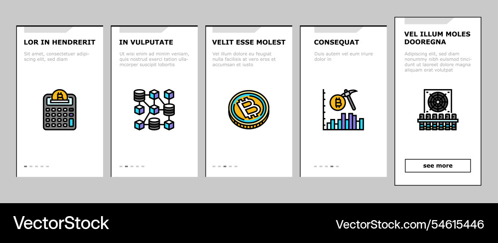 Cryptocurrency mining blockchain onboarding icons vector image