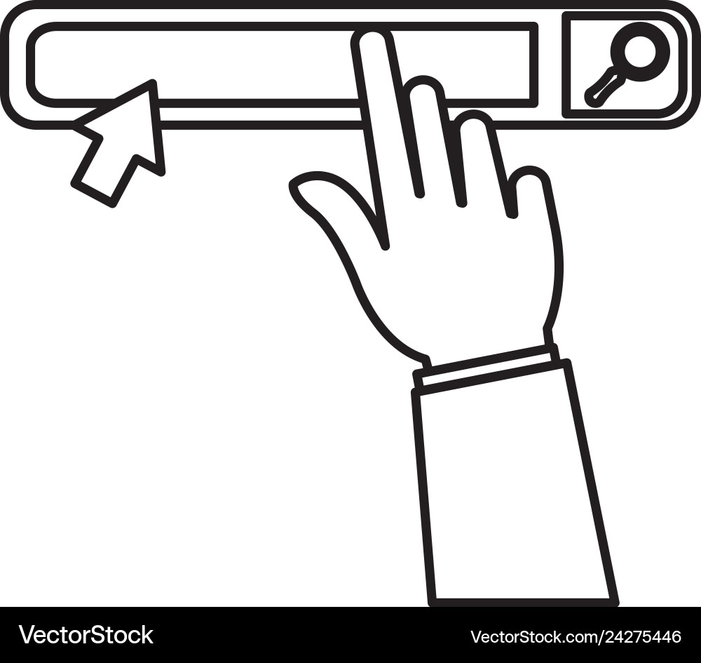Hand with search bar browser interface Hand with search bar browser interface Vector Image