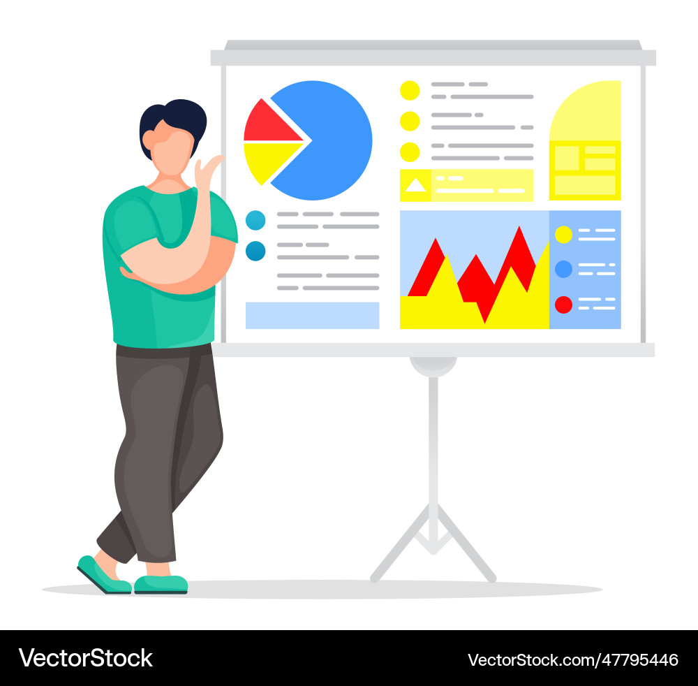 Man isolated at white background show presentation Vector Image