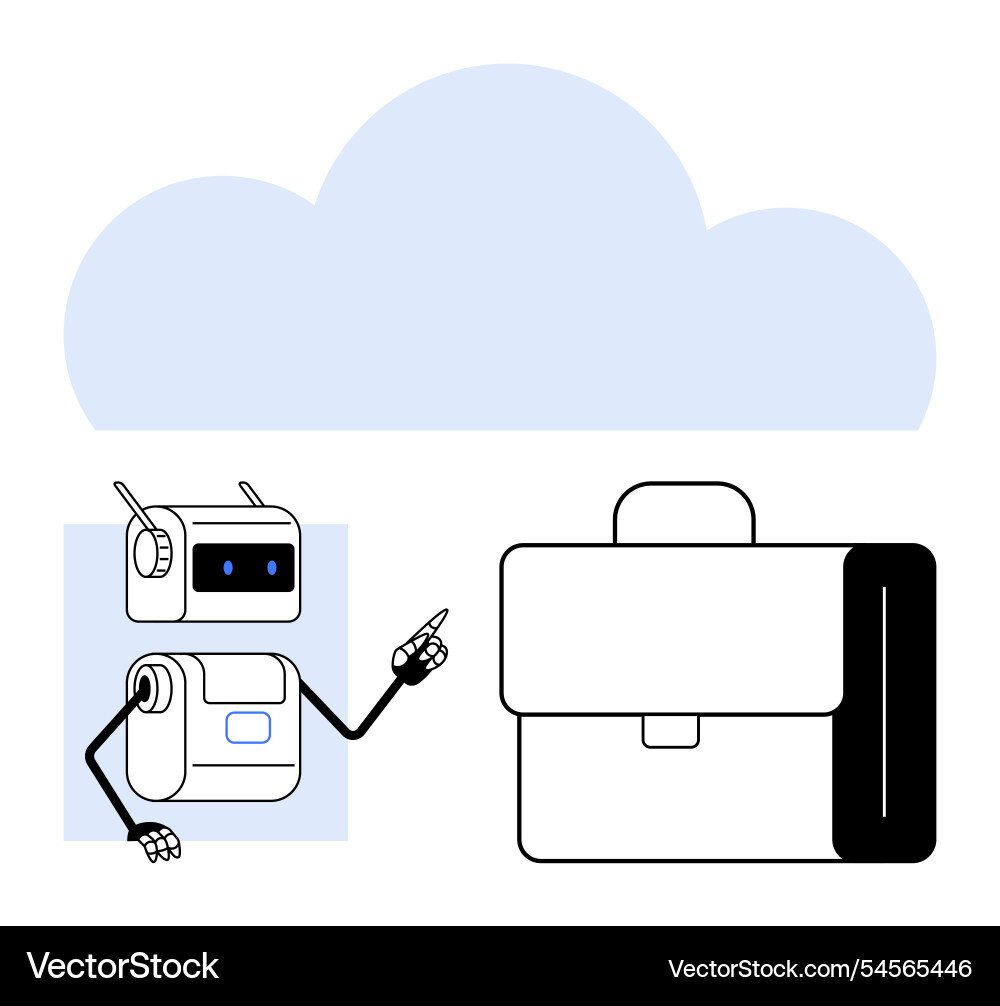 Robot pointing to briefcase with cloud Robot pointing to briefcase with cloud vector image