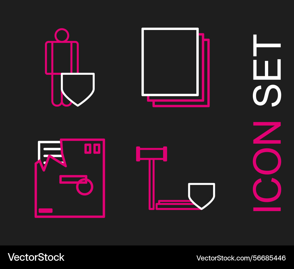 Set line judge gavel with shield ordered envelope Vector Image