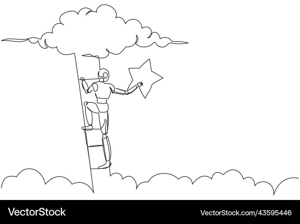 Single continuous line drawing robot climbing Single continuous line drawing robot climbing Vector Image
