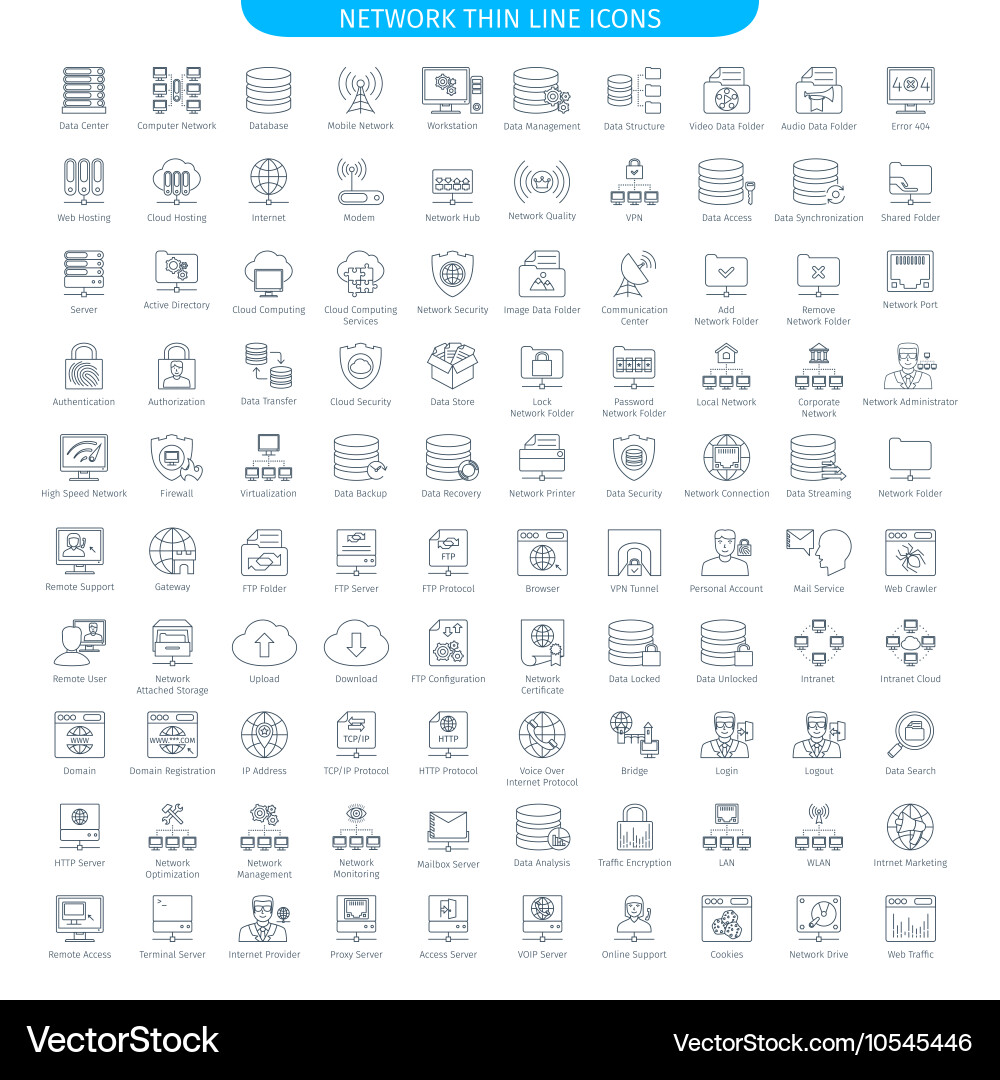 Thin Line Database & Network Icons vector image