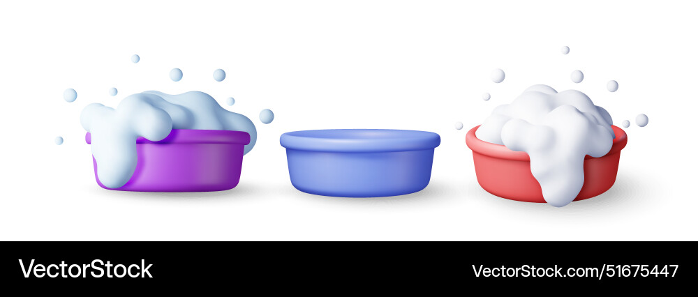 3d set of plastic bucket with soapy foam and empty 3d set of plastic bucket with soapy foam and empty vector image