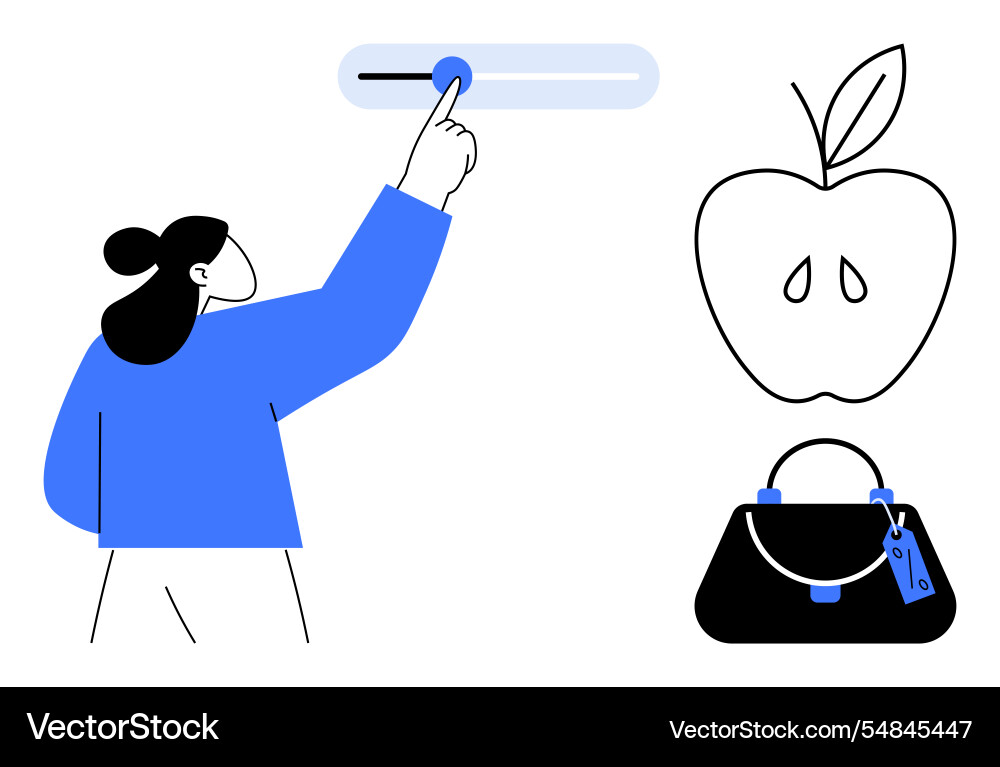 Adjusting preferences scene with apple and handbag Adjusting preferences scene with apple and handbag Vector Image