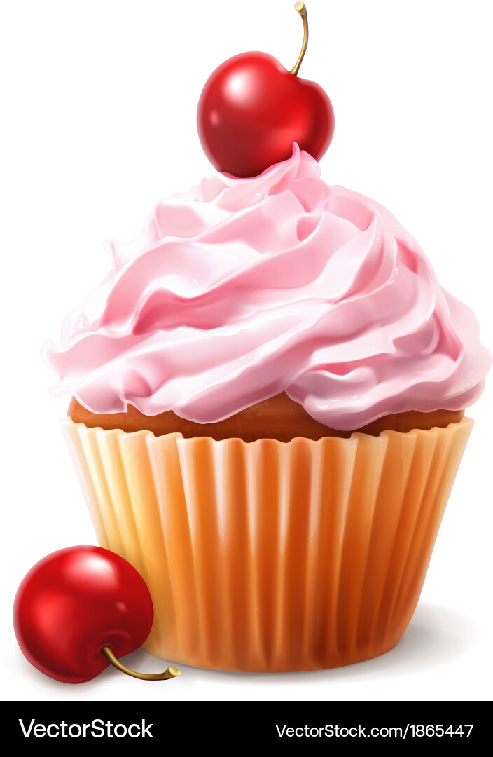 Delicious Cherry Cupcake Royalty Free Vector Image