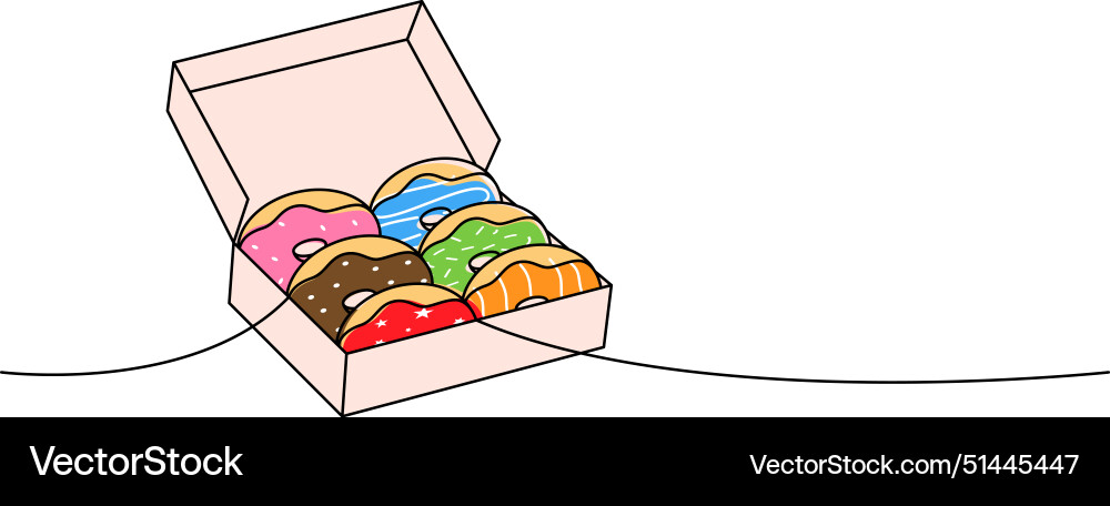 Donuts in a box one line colored continuous Vector Image