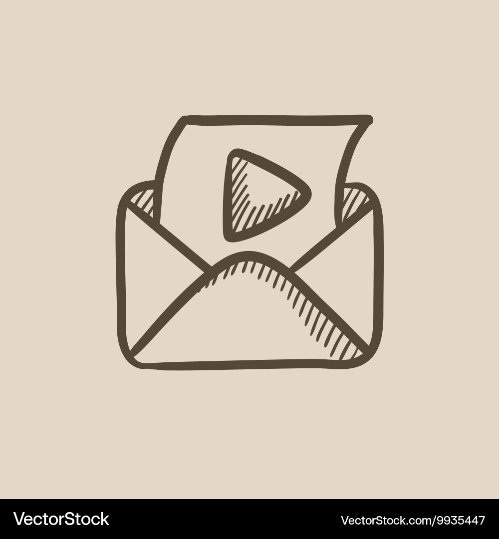 Envelope mail with play button sketch icon Vector Image