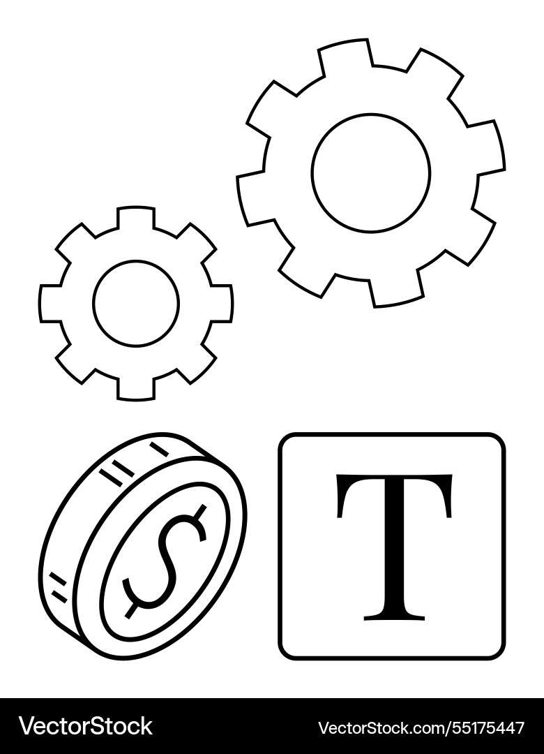 Gears coin and text block representing Gears coin and text block representing vector image