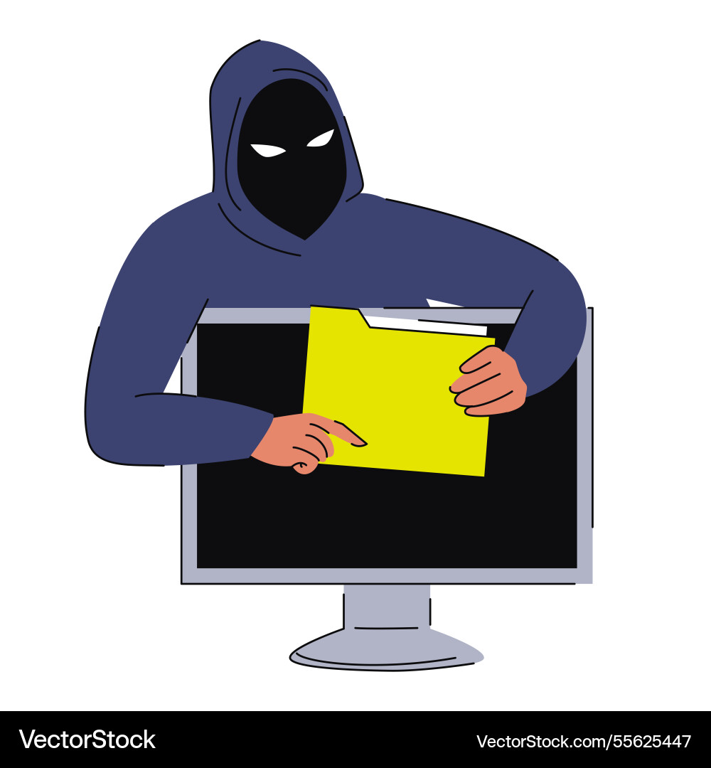 Hacker in mask stealing folder with personal data Hacker in mask stealing folder with personal data vector image