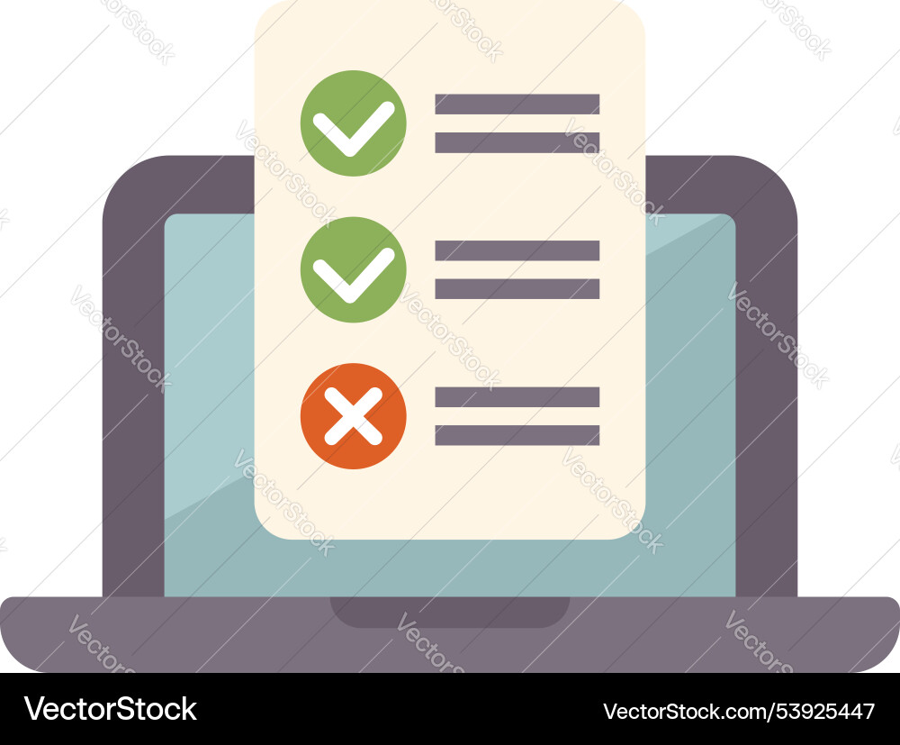 Laptop displaying checklist with checkmark and x Laptop displaying checklist with checkmark and x vector image
