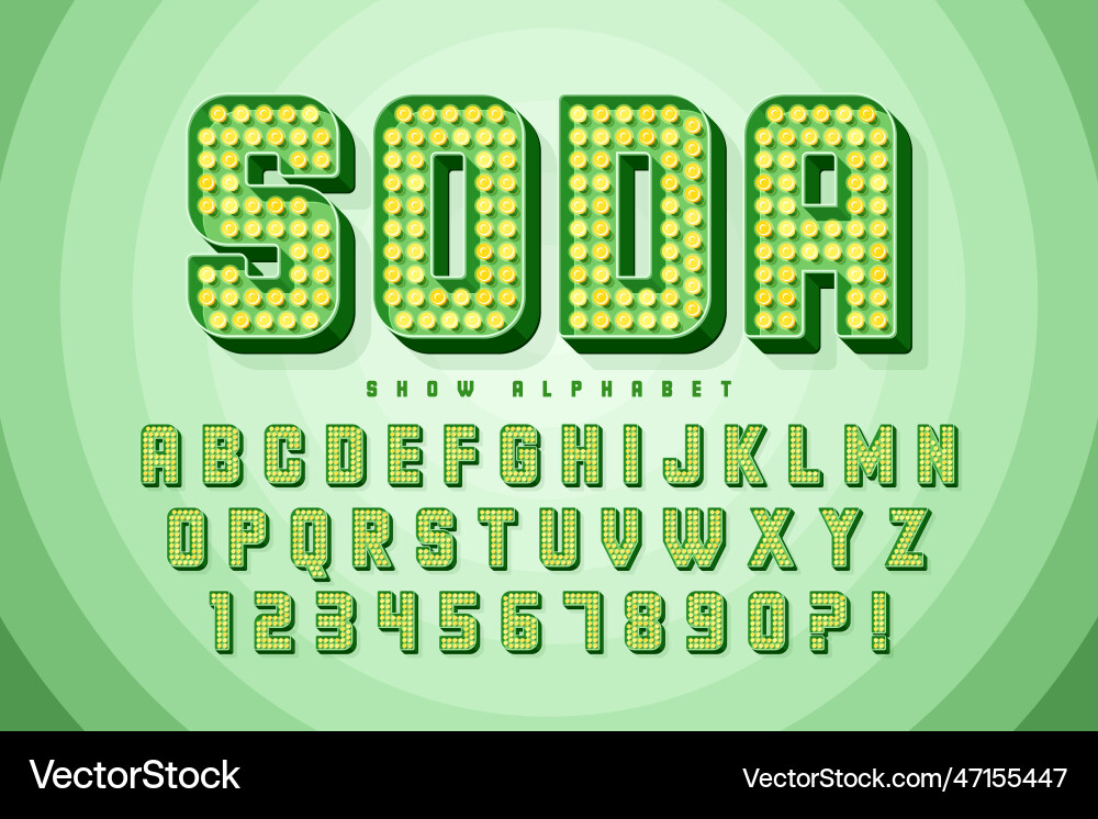 Retro show alphabet design cabaret led lamps Vector Image