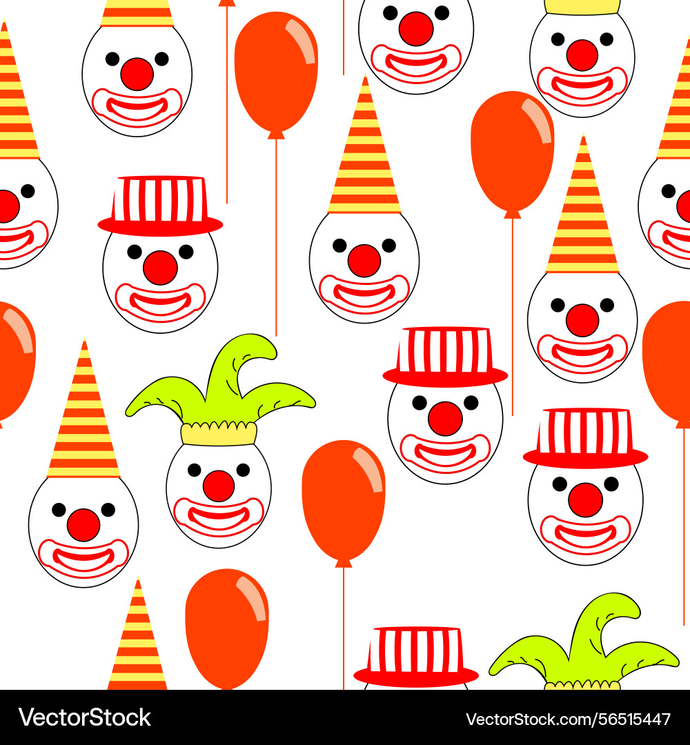 Seamless pattern with round clown faces hats vector image