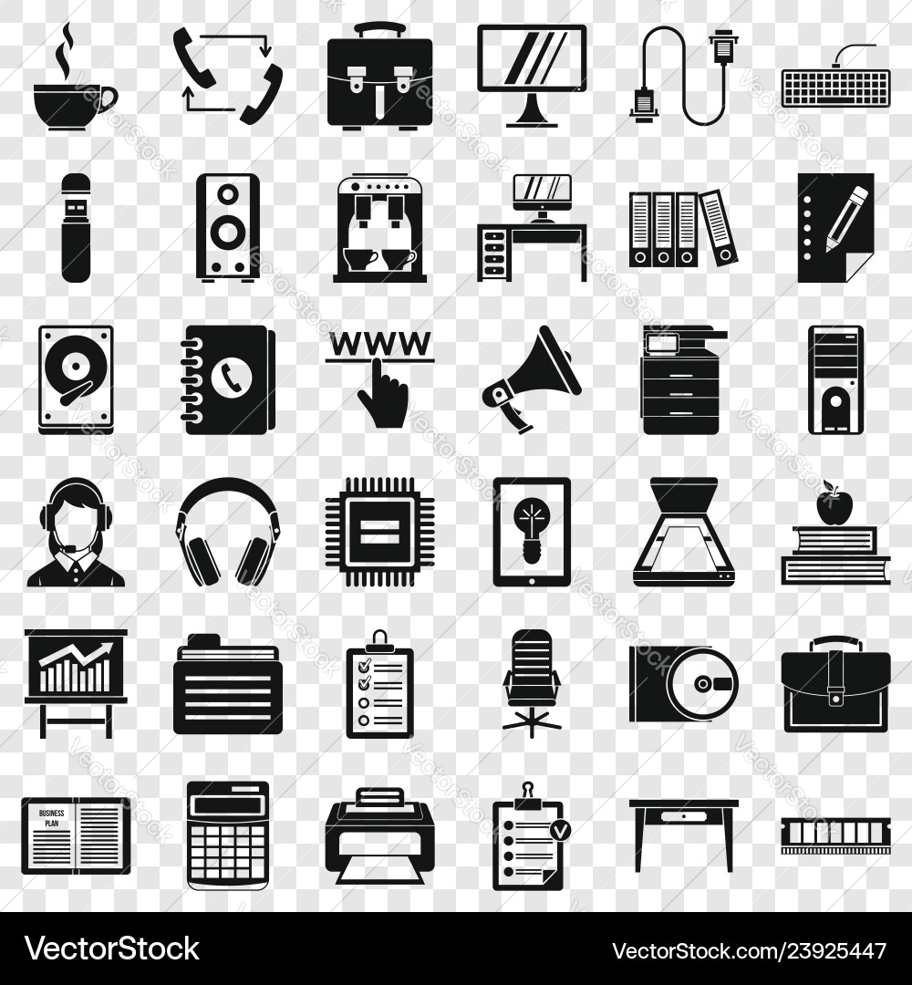 Work computer icons set simple style Work computer icons set simple style vector image