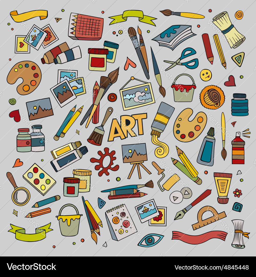 Art and craft symbols objects vector image