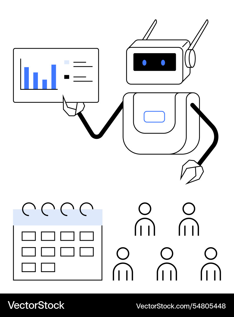Robot presenting data with chart calendar Robot presenting data with chart calendar vector image
