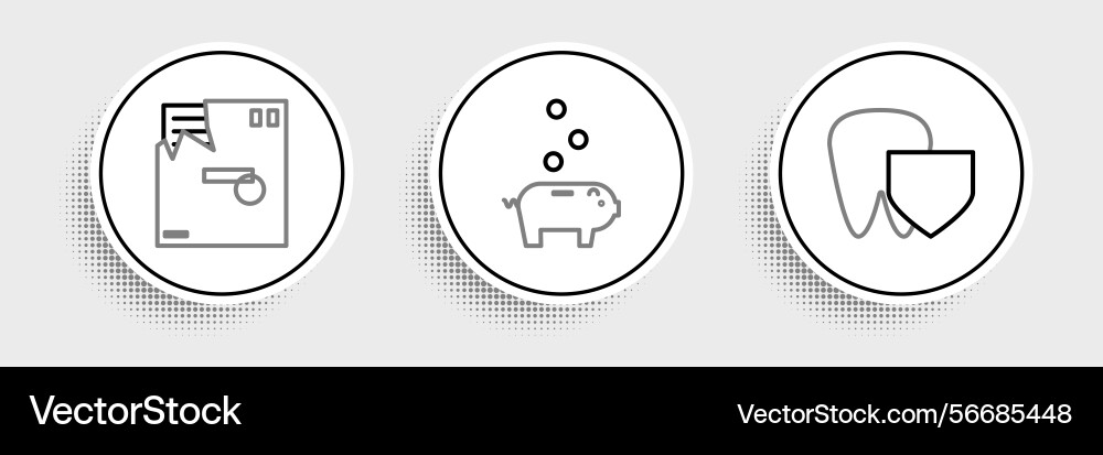 Set line tooth with shield ordered envelope Set line tooth with shield ordered envelope vector image