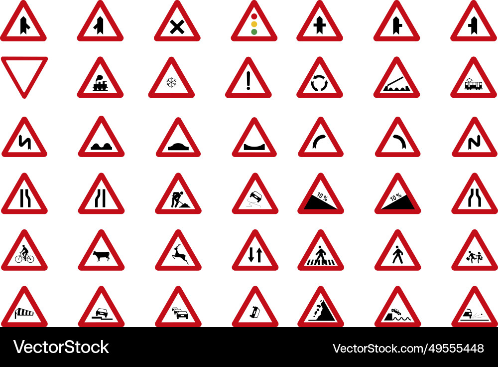 Set of triangular and round traffic warning Set of triangular and round traffic warning Vector Image