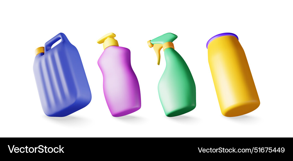 3d set of bottles with liquid detergent 3d set of bottles with liquid detergent vector image