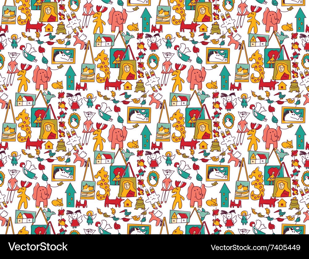 Art hand made objects toys color seamless pattern Vector Image