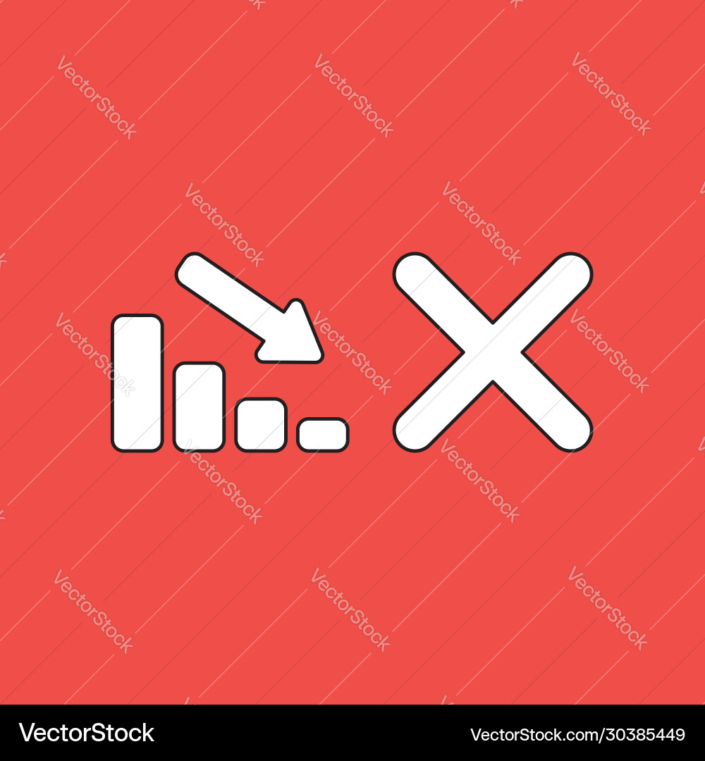 Concept sales bar chart moving down with x mark Vector Image