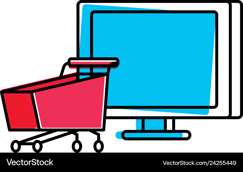 Desktop computer with cart shopping Vector Image