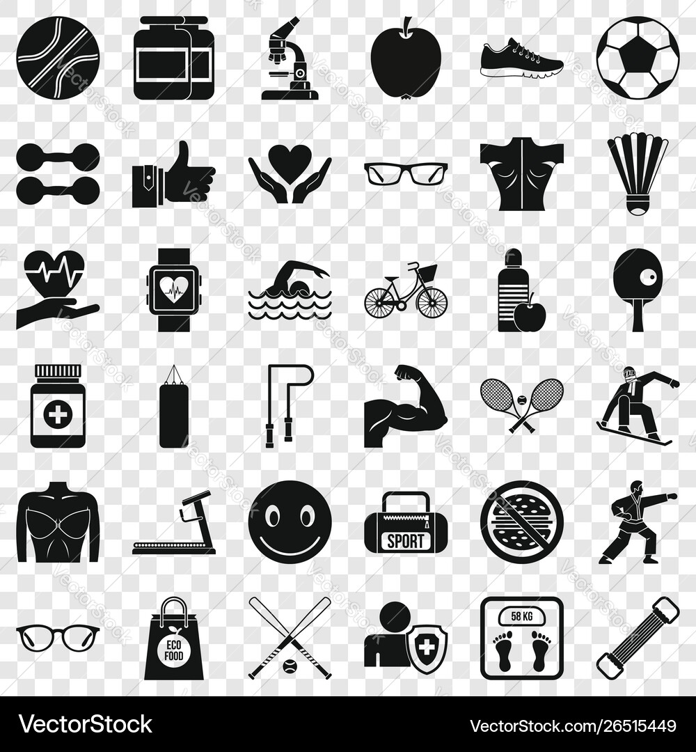 Exercise icons set simple style Exercise icons set simple style Vector Image